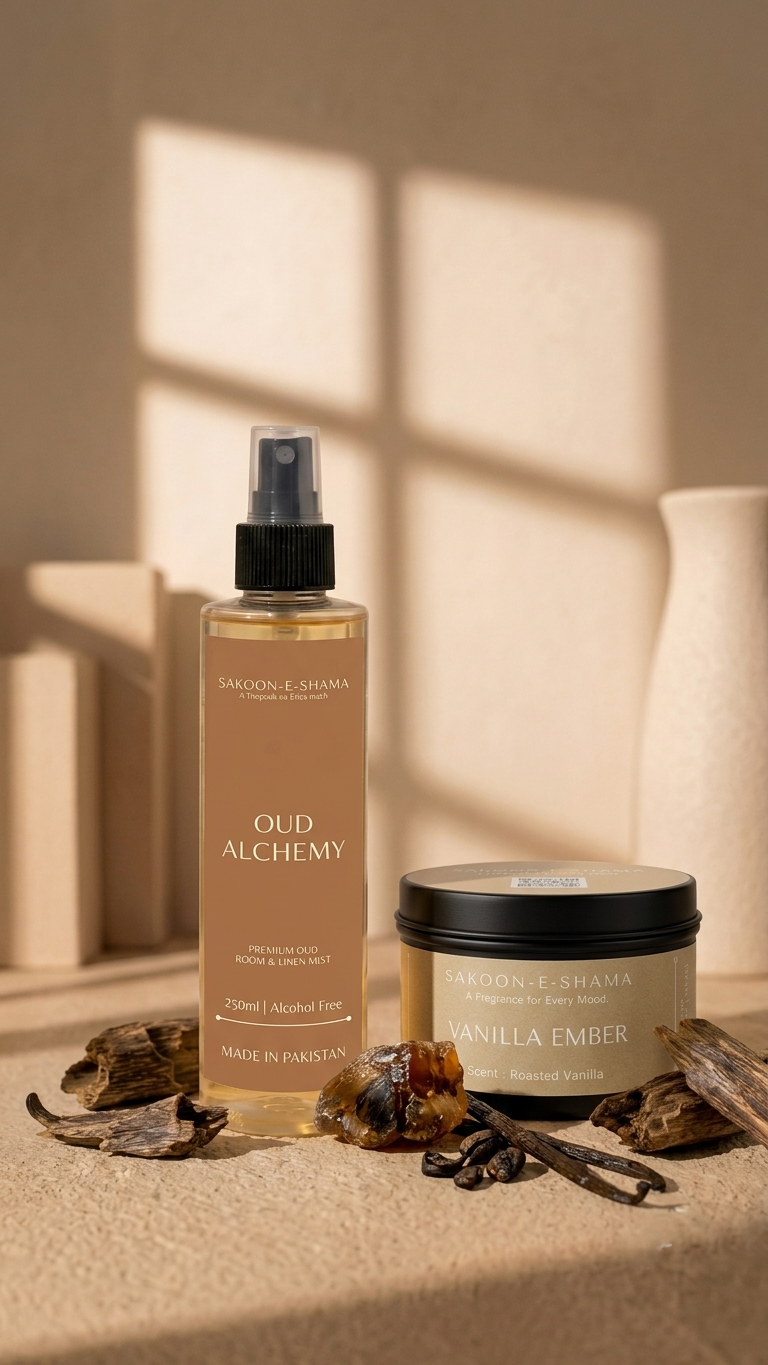 Velvet Oud Duo – Vanilla Ember Candle + Oud Alchemy Mist | Candle & Room Mist Bundle