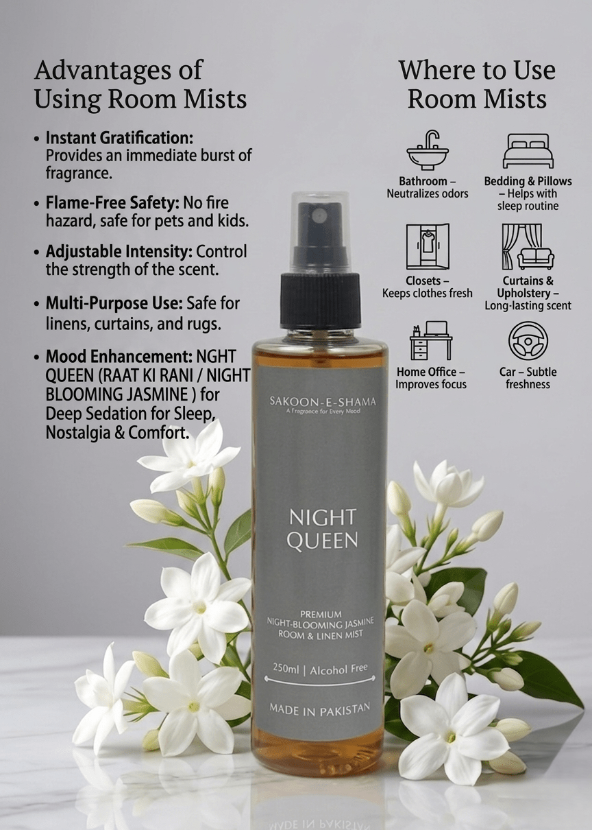 Night Queen - Night - Blooming Jasmine Room & Linen Mist - Room and Linen Mist - Sakoon e Shama